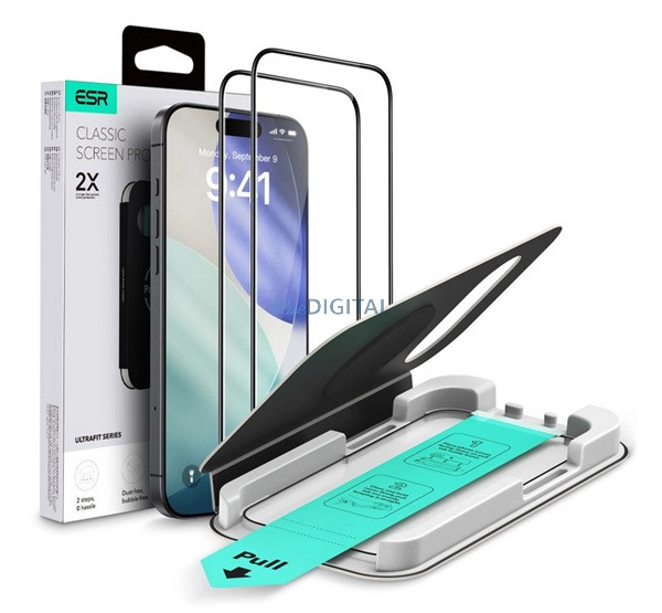 ESR ULTRAFIT képernyővédő üveg 2db (2.5D, 9H + segédkeret) ÁTLÁTSZÓ Apple iPhone 17 Air