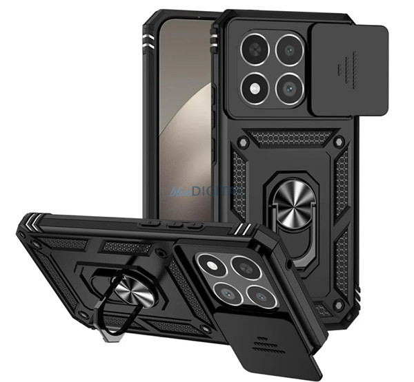Defender szilikon telefonvédő (ütésállóság, tartógyűrű, kameravédő) FEKETE Xiaomi 15T
