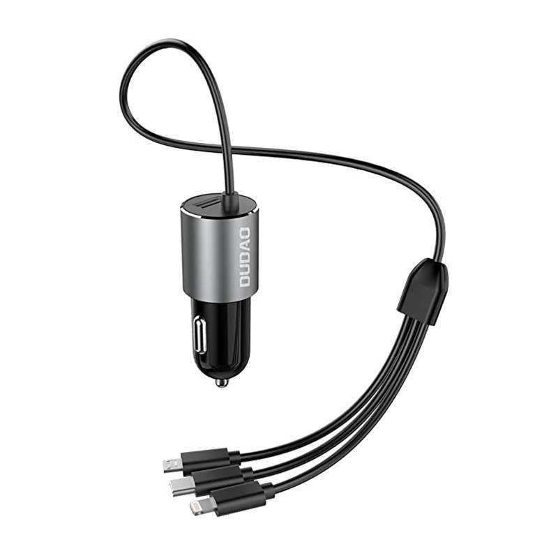 Dudao R5Pro 1x USB, 3.4A autós töltő + 3in1 USB-C / Micro USB / Lightning kábel (szürke)
