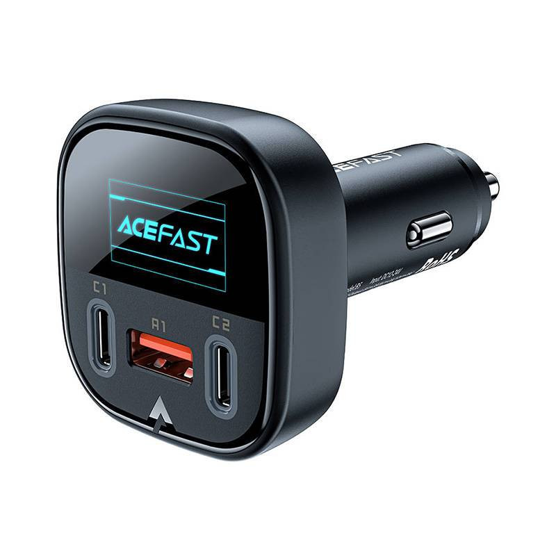 Autótöltő Acefast B5, 101W, 2x USB-C + USB, OLED (fekete)