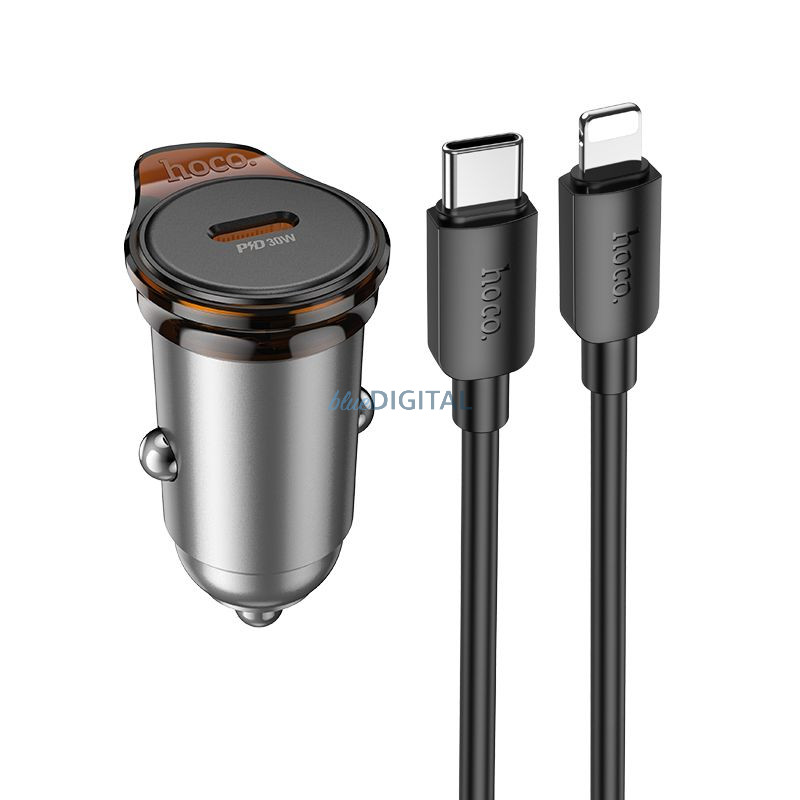 HOCO C típusú autós töltő + kábel C típusú Lightning PD QC 30W NZ16 fém szürke