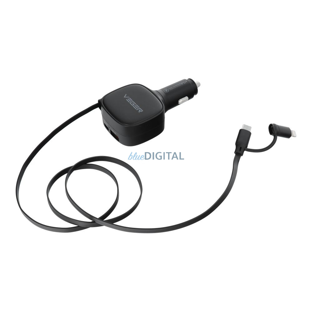 VEGER autós töltő USB C + kábel USB C / Lightning QC PD 84W CC89 fekete