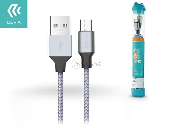 Devia USB - micro USB adat- és töltőkábel 1 m-es vezetékkel - Devia Tube for Android USB 2.4A - silver/blue