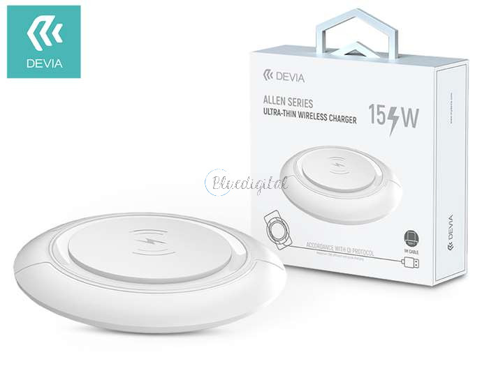 Devia Qi univerzális vezeték nélküli töltő állomás - 15W - Devia Allen Series V3Ultra-Thin Wireless Charger - fehér